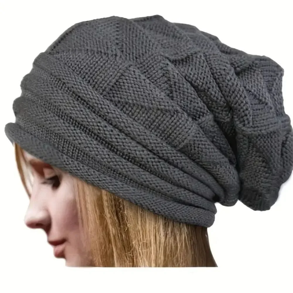 Dark Gray slouchy beanie long knit hat hipster Grunge hat Baggy